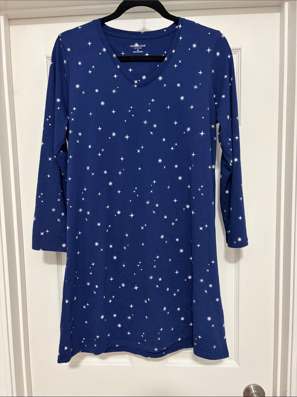 Charter Club Butter Soft Long Sleeve Sleepshirt - Navy Blue Starry Night Gown